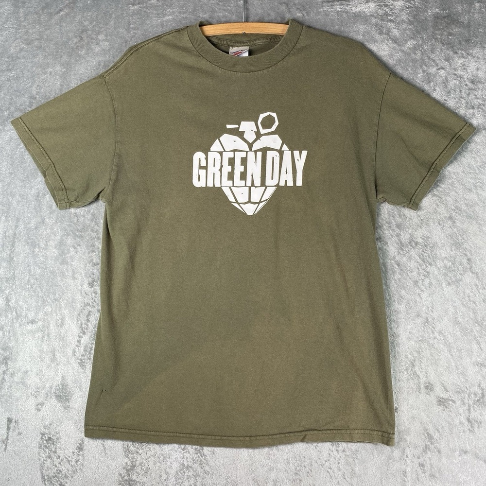 Vintage Green Day American Idiot Heart Grenade Shirt Mens M Green Band 2004 Y2K